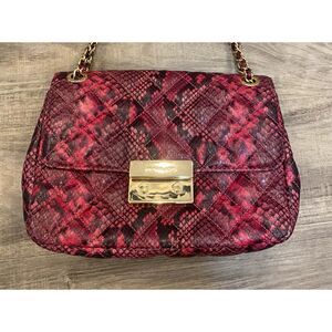 Michael Kors Sloan Quilted Embossed Leather Shoulder Bag Fushia/Black